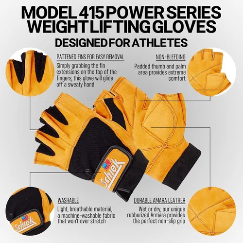 Vista 3 de Schiek Sport Model 415 - Guantes sin dedos para levantamiento de pesas de larga duración