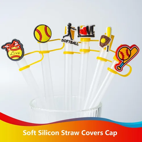 Vista 3 de 6 tapas de popote de sóftbol para accesorios de copa Stanley, 0.394 in, lindo popote negro para vaso Stanley de 40 onzas y 30 onzas, a prueba