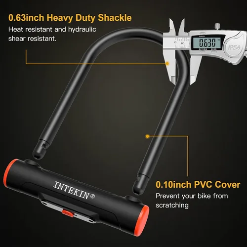 Vista 2 de Bike U Lock Heavy Duty Bike Lock Bicycle Lock, 16mm U Lock and 3ft / 5ft / 6ft Length Security Cable with Sturdy Mounting Bracket for Bicycle