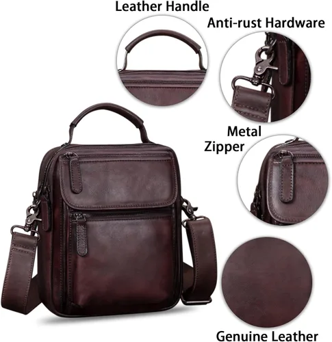 Vista 6 de IVTG Bolso de mensajero de cuero genuino para hombre, bolso bandolera bandolera para trabajo, negocios