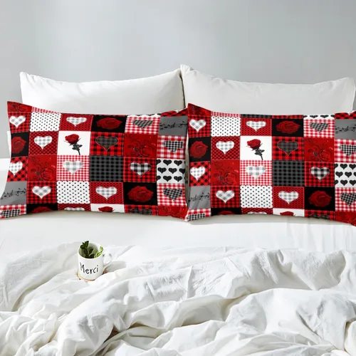 Vista 5 de Juego de sábanas femeninas de flores de rosas rojas, tamaño individual, juego de ropa de cama para el día de San Valentín, decoración de habitación