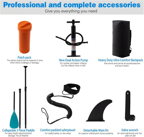 Vista 12 de Tabla de remo inflable con accesorios de SUP de primera calidad – Mochila, paleta ajustable, cubierta antideslizante, bomba de mano, correa, aletas