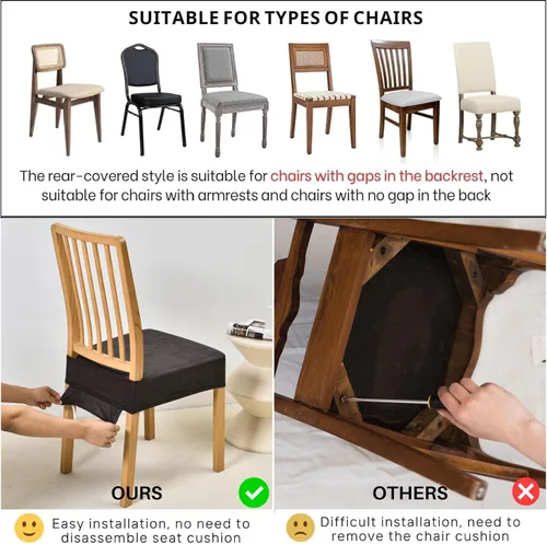 Vista 5 de SearchI Juego de 2 fundas de asiento elásticas para sillas de comedor, suaves, extraíbles y lavables, para sillas de comedor, protector de asiento