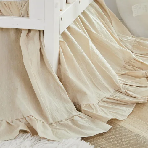 Vista 6 de Brandream Conjunto de Ropa de Cama para Cuna Unisex Bebé Niña Niño 3 Piezas Beige Sólido Boho Chic de Granja Volantes Cálido 100% Algodón Lavado