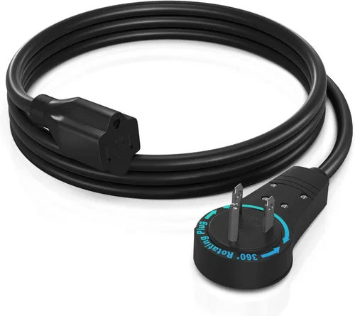 Vista 13 de Maximm - Cable de extensión de enchufe plano blanco de 1 pie, rotación de 360°, toma única, para interiores, calibre 16, 3 puntas, cable de tierra