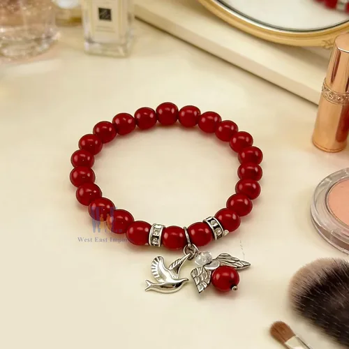 Vista 6 de WE Recuerdos de confirmación (12 piezas) Pulsera roja con cruz de ala de ángel, Madera