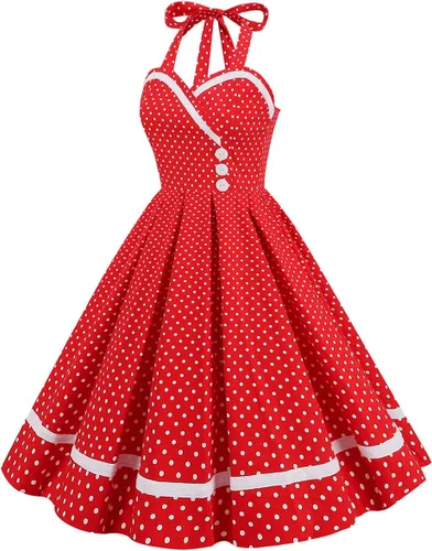Vista 2 de Vestidos retro de los años 50 para mujer, vestido vintage de cóctel estilo halter swing de los años 50, vestidos de fiesta de té estilo pin up