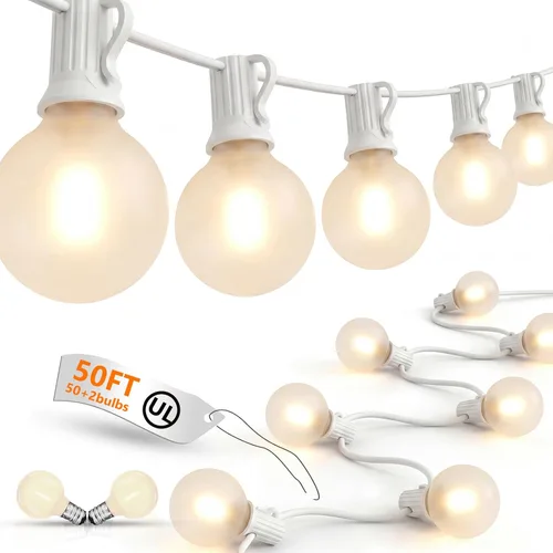 Vista 10 de Guirnalda de luces LED para exteriores, G40, de 25 pies, impermeable, con 27 bombillas inastillables, luces colgantes de decoración de Navidad al