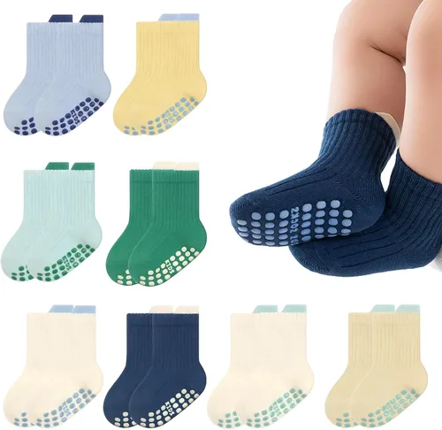 Vista 11 de 8 pares de calcetines de algodón antideslizantes para niños y niñas, recién nacidos, calcetines antideslizantes