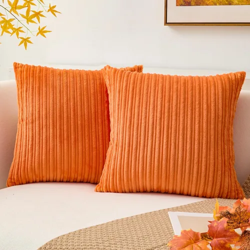 Vista 43 de Kevin Textile - Fundas de almohada de pana a rayas de 16 x 16 pulgadas, paquete de 2, color rosa bebé