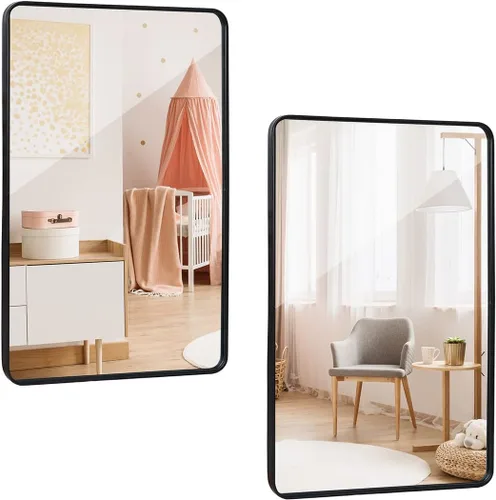 Vista 10 de ZenStyle Espejo de pared rectangular con marco de metal negro de 24 x 36 pulgadas, espejo de baño con borde de pico para entradas, salas de estar