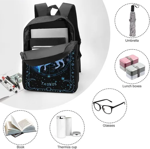 Vista 6 de Mochila de Constelación 3D Zodiac Impreso Mochila de Viaje Mochila Portátil Casual Mochila Mochila Mochila Escolar Ligera, Tauro., Mochilas de viaje