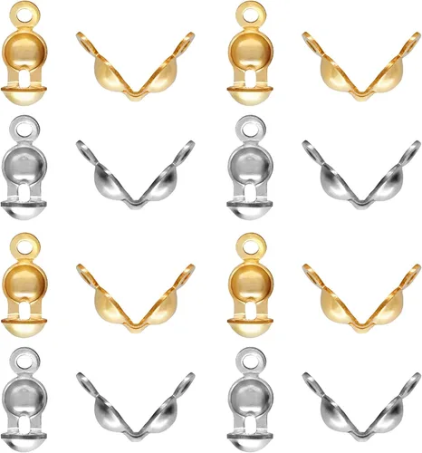 Vista 2 de 1000 piezas de puntas de cuentas abiertas de metal de 2 colores, cubiertas de nudos, puntas de cuentas para hacer joyas