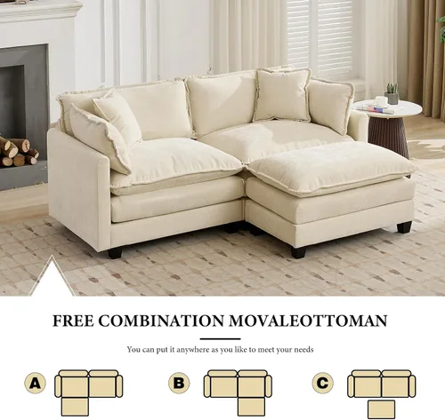 Vista 317 de Sofá seccional modular verde de 111.5", sofás seccionales grandes de 3 plazas para sala de estar, sofá nube oversized de tela chenille con otomana