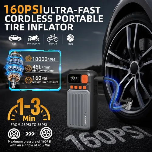 Vista 4 de Arrancador del salto de la batería del coche 12V con el compresor de Refuerzo de batería portátil de 12 V 1000 A para 6.0L de gas/3.0L diésel