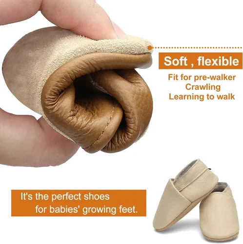 Vista 4 de OWLOWLA Zapatos de bebé de suela suave, zapatos de cuna de cuero para primeros pasos, mocasines para bebés, zapatos para niños y niñas