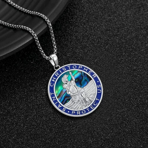 Vista 4 de Aniu Collar de plata de ley S925, San Miguel, San Cristóbal, San Benito, San Juda, Crucifijo de Jesús, San Uriel, Arcángel Rafael, San Patricio, San