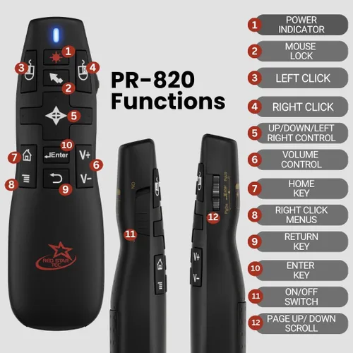 Vista 6 de PR-820 Clicker de Presentación Inalámbrico con Puntero Láser, Clicker de PowerPoint con Ratón en el Aire, Control Remoto para Diapositivas, Google