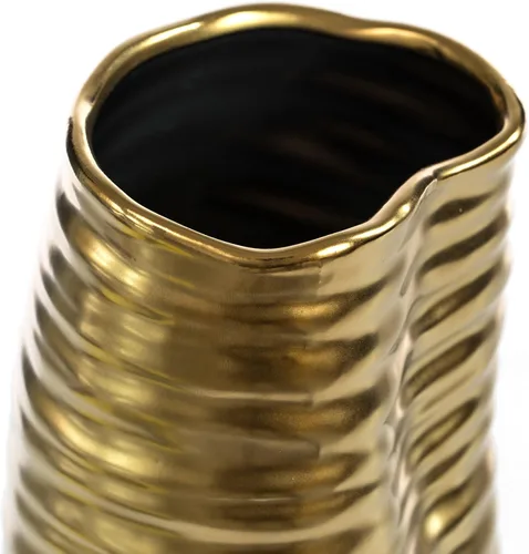 Vista 7 de Florero de centro de mesa de escultura de estilo moderno derretido doblado de cerámica de 9 "H, oro