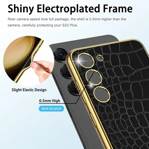 Vista 2 de Miimall Funda compatible con Samsung Galaxy S23 Plus, S23 Plus, funda de cuero suave galvanizada + funda protectora de cuero de lujo resistente