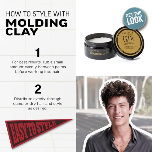 Vista 5 de American Crew Arcilla para moldear el cabello para hombre, gel de peinado con fuerte sujeción y brillo medio, relleno de calcetines para él, 3 onzas