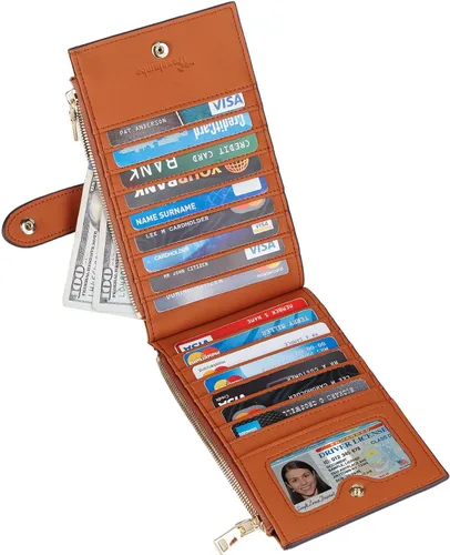 Vista 2 de Travelambo RFID Billetera de mujer con varios compartimientos para varias tarjetas con bolsillo con cierre, talla única