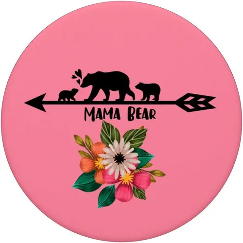 Vista 3 de Mama Bear 2 cachorros rosa primavera flor flecha teléfono agarre mamá PopSockets PopGrip: agarre intercambiable para teléfonos y tabletas