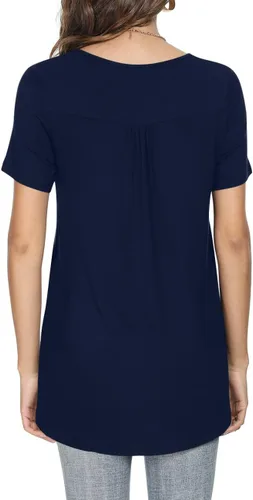 Vista 3 de Aodemo Blusa de verano Henley con cuello en V y botones para mujer, ajuste holgado, manga cortasin mangas