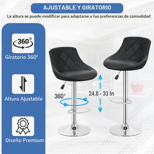 Vista 3 de FDW Juego de 2 taburetes de bar, taburetes giratorios, sillas de bar ajustables en altura con respaldo de piel sintética, taburete de bar giratorio