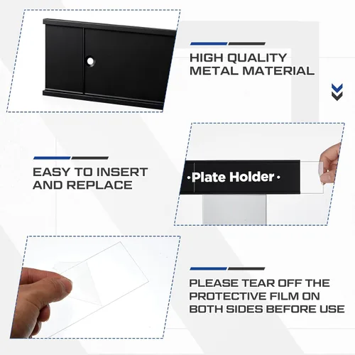 Vista 5 de 10 soportes para placa de identificación de aluminio de 8 x 2 pulgadas con insertos transparentes para puerta o pared, placas de identificación