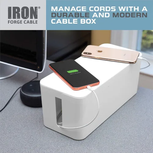 Vista 8 de Iron Forge Cable Caja de organización de cables, paquete de 2 – Organizador de cables blanco y protector para cables, regletas de alimentación