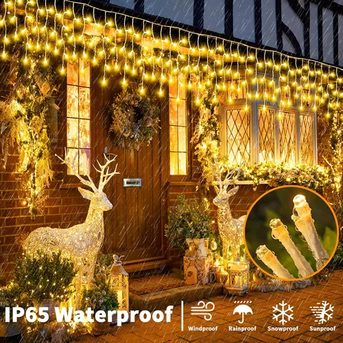 Vista 2 de Luces de carámbano solares para exteriores, 25+5M 800 luces de carámbano de Navidad, 8 modos, luces de cadena decorativas impermeables