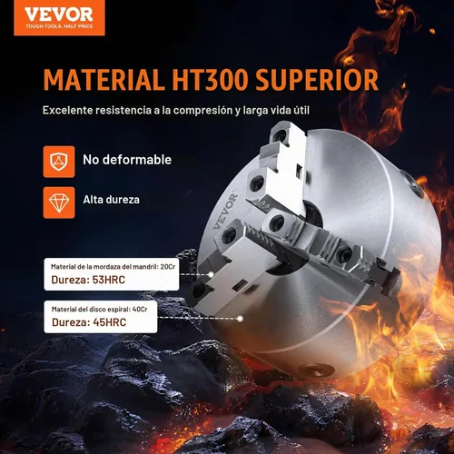 Vista 2 de VEVOR - Portabrocas para torno de 3 mandíbulas, 20,32 cm, Portabrocas autocentrante para torno, Rango de sujeción de 0,16-8 pulg/4-200 mm