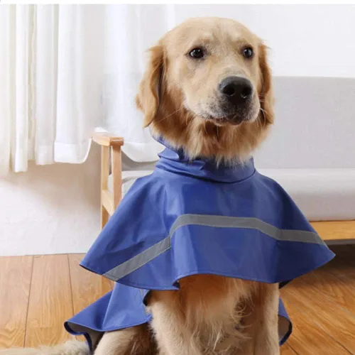 Vista 4 de NACOCO - Impermeable ajustable para perros, poncho a prueba de agua, ropa ligera para lluvia con capucha y tira reflejante, m, Azul