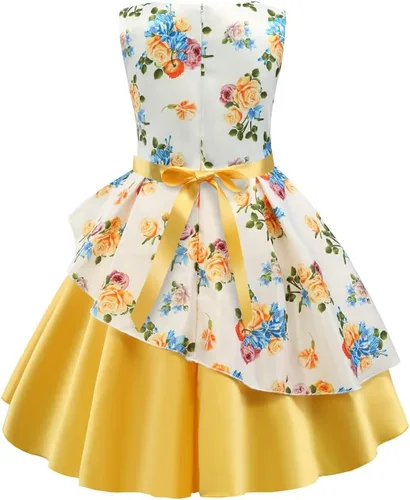 Vista 3 de COMISARA Vestidos de flores para niñas 2-9T, vestidos de fiesta de concursos de Pascua