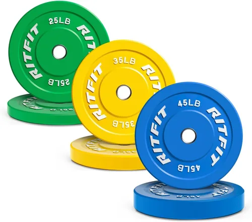 Vista 16 de RitFit Color Coded Bumper Plate, Olympic Bumper Plate for Barbell, 2-Inch Bumper Weight Plates With Steel Insert, rubber weight plates for Strength
