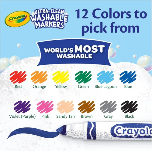 Vista 2 de Crayola Marcadores de línea ancha (12 unidades), marcadores lavables para niños, colores surtidos, suministros de arte y manualidades, para libros