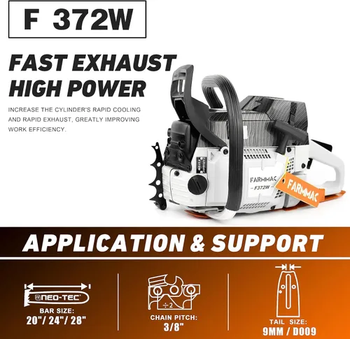 Vista 4 de Motosierra de gas de 372 W 71 cc con barra sólida de 24 pulgadas Motosierra de motosierra de gasolina de 2 ciclos 4.1 KW 5.5 HP para trabajos