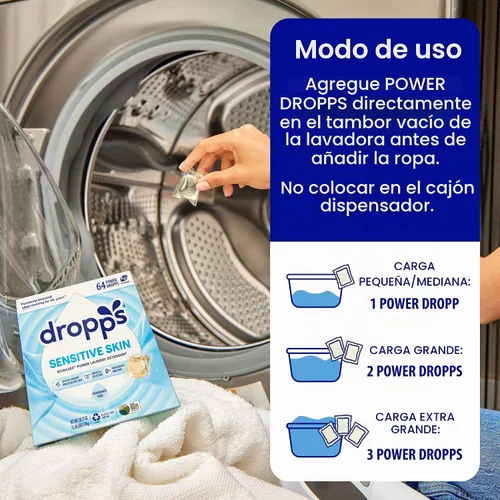 Vista 4 de Dropps Cápsulas de detergente para ropa de piel sensible, sin perfume (64 unidades) - Hipoalergénico y probado por dermatólogos Libre