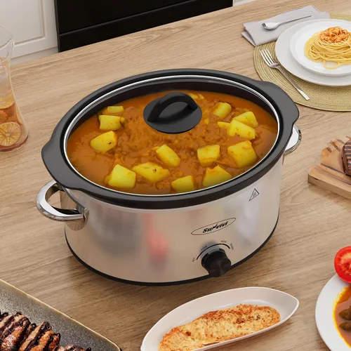 Vista 2 de Olla de cocción lenta de 4QT y calentador de alimentos mini con olla de cerámica extraíble, 3 ajustes de calor, tapa de vidrio apta para Plateado