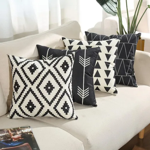 Vista 7 de Tosewever Juego de 4 fundas de almohada decorativas geométricas de 16 x 16 pulgadas, funda de cojín cuadrada de lino con patrón moderno para sofá