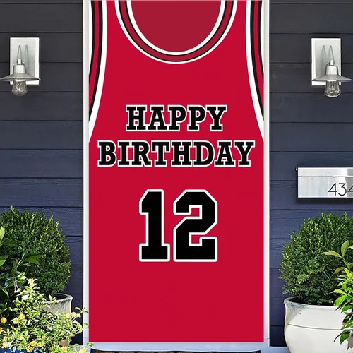 Vista 9 de Cartel de feliz cumpleaños 10 pancarta de fondo rojo de baloncesto estrella jugador de deportes decoración para hombre niño 10 cumpleaños