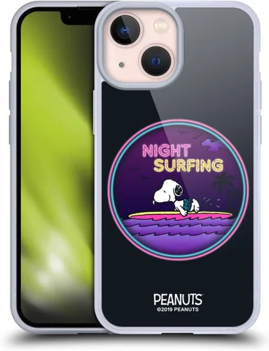 Vista 165 de Head Case Designs Funda de gel suave con licencia oficial de Peanuts Tropical Surf Snoopy Aloha Disco compatible con Apple iPhone 13 Mini Surf