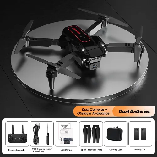 Vista 4 de QIDUHUQI Drone con cámara HD 1080P con control remoto, dron plegable para adultos y principiantes, modo sin cabeza, retención de altitud, inicio