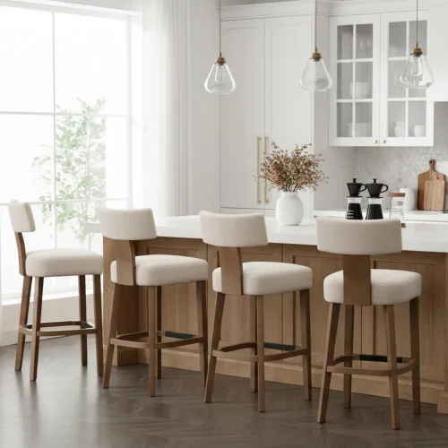Vista 8 de RIVOVA Taburete de bar de 26 pulgadas de altura de mostrador, taburetes de bar de cocina modernos con respaldo y patas de madera maciza, taburetes