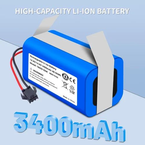 Vista 2 de Batería de vacío de 3400 mAh para Deenkee 600 DK600 DK600 MAX, para Ionvac SmartClean 2000, Tesvor X500 ProT, para BG750 BG700 BG600 MAX, para OKP