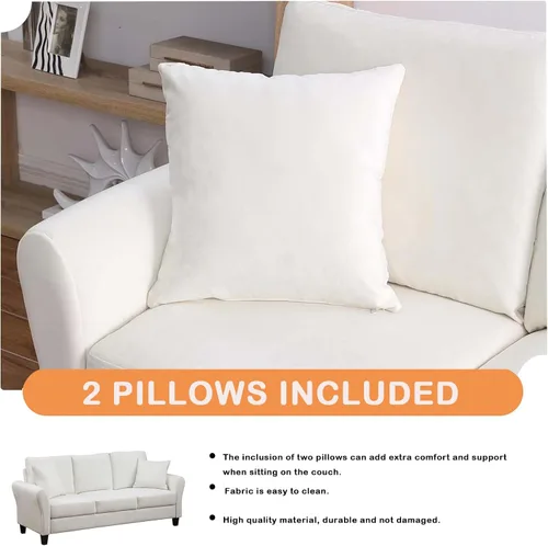 Vista 17 de Sofá tapizado de terciopelo de 3 plazas con 2 almohadas, sofá moderno de 78 pulgadas con patas de madera maciza para sala de estar, apartamento