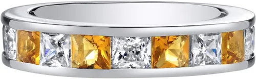 Vista 2 de PEORA Anillo de boda Half Eternity para mujer, plata de ley 925 con piedras preciosas de corte princesa, tallas 5 a 9