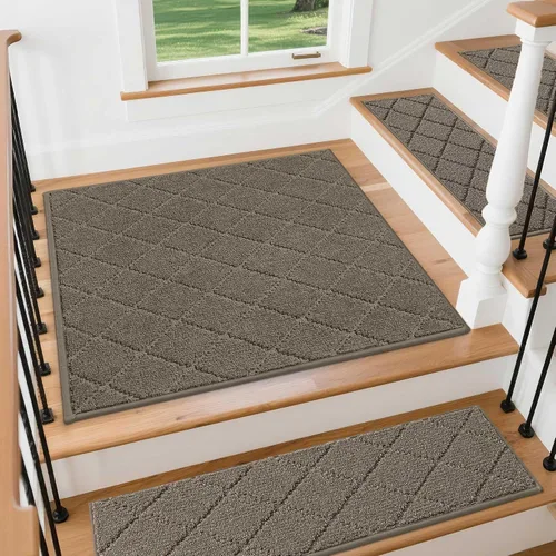 Vista 22 de COSY HOMEER - Alfombra antideslizante para escaleras, para interiores y escalones de madera, para niños y perros, 100 % poliéster, base de Beige