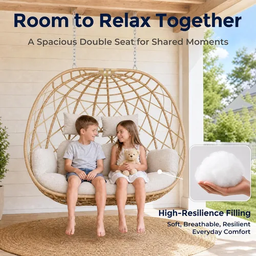 Vista 6 de SWITTE Silla columpio de huevo colgante doble al aire libre con soporte y 2 Asientos-crema